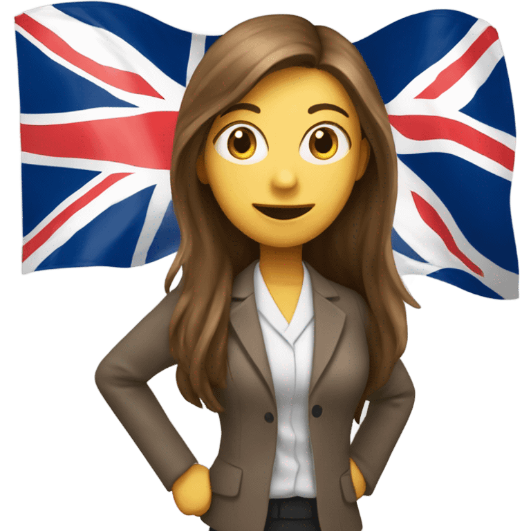 English teacher female with long brown hair and Britain flag emoji