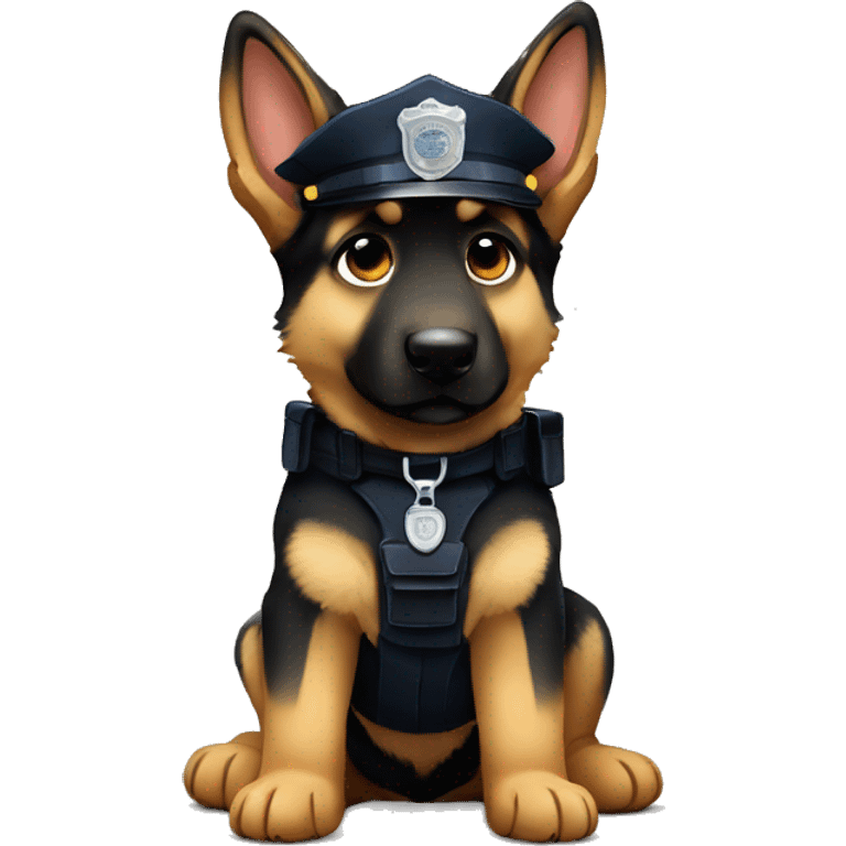 Sad German shepherd puppy sitting with police officer emoji