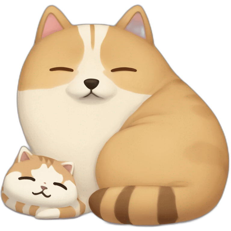 pusheen and a round shiba inu sleeping together emoji