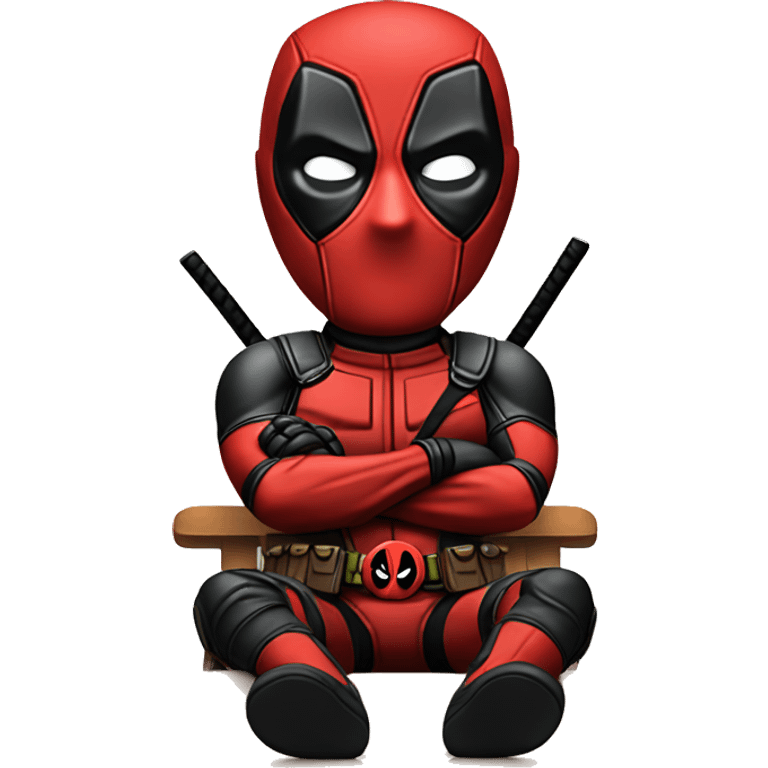 Cute Deadpool sitting at a desk, front view emoji