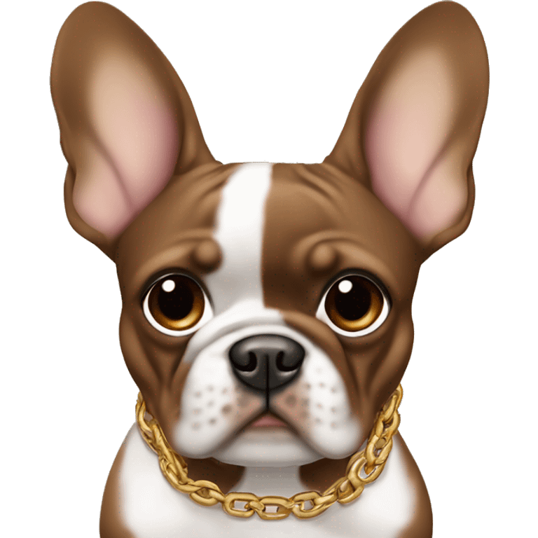 Brown Frenchie with ￼ Chain ￼ emoji