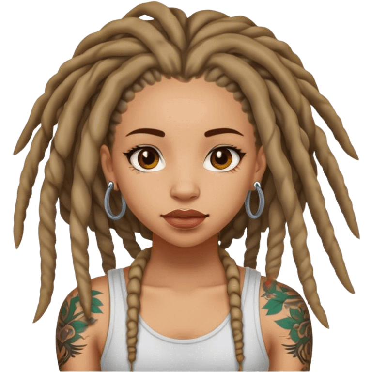 a light skin girl with locs and tattoos emoji