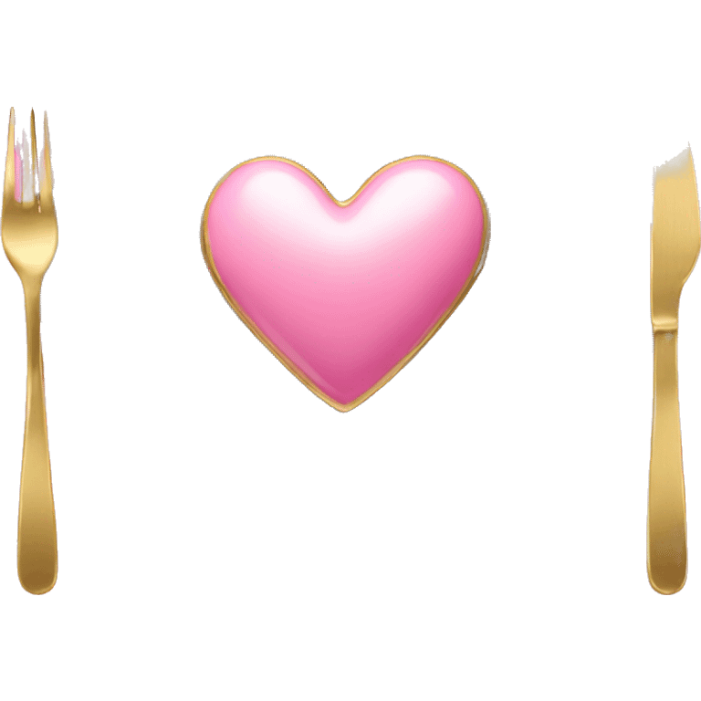 Realistic laying flat empty gold and pink heart plate with utensils  emoji