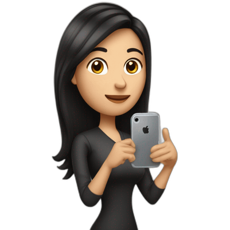 Mujer morena cabello largo con iPhone en mano y un estabilizador en mano  emoji