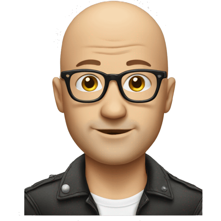 Bald man with glasses, pricing in the ear, punk shirt emoji