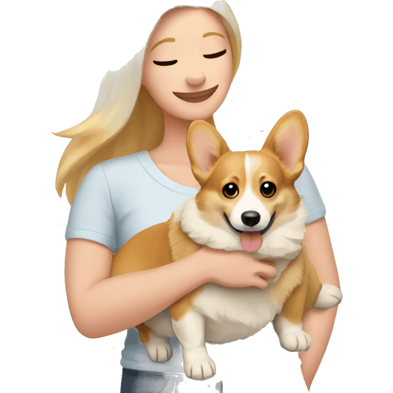 corgi in the arms of a blonde emoji