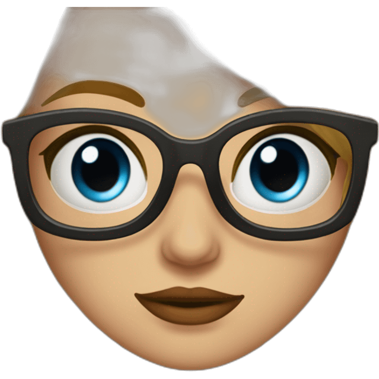 chica rubia con pelo largo ondulado, ojos azules con gafas negras y labios rojos emoji