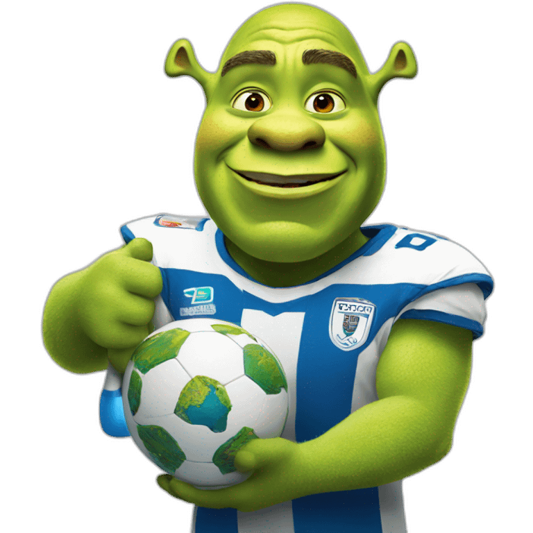 Shrek holding a world cup emoji