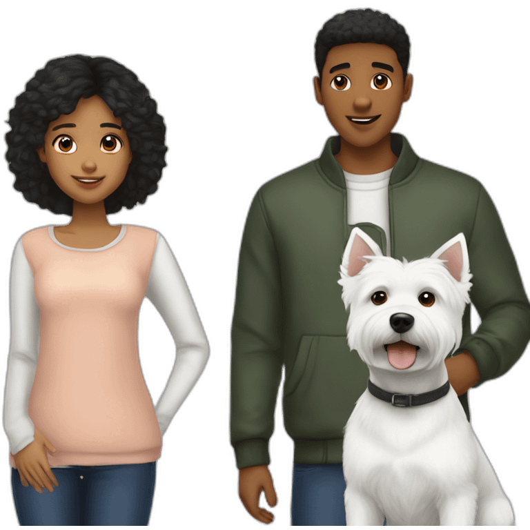 family photo included west highland white terrier boy 21 years old with short haircut and girl 24 years old with black hair emoji