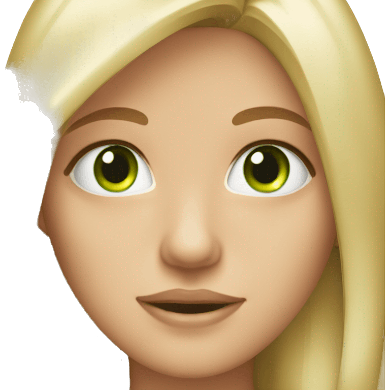 a girl with blonde and green eyes and super pretty emoji