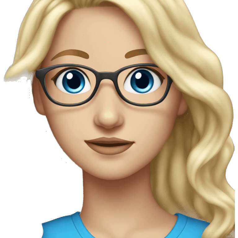 White Girl with wavy blonde long hair, blue eyes and glasses emoji