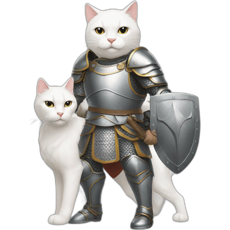 Man wearing armor fighting a white cat emoji