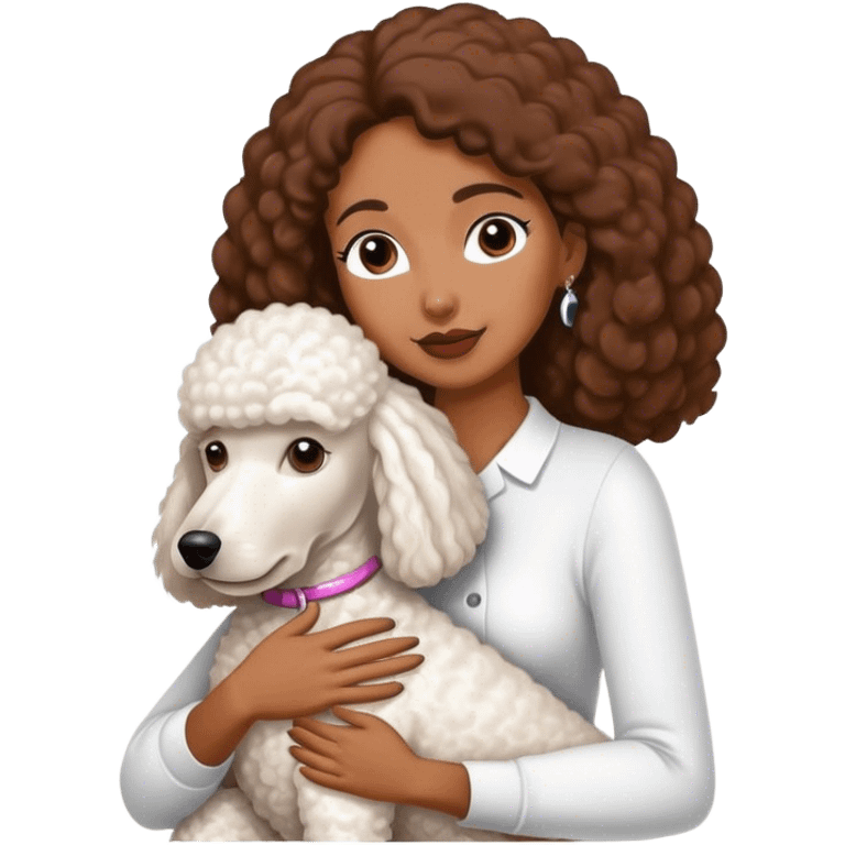 White standard poodle and long-Straight hair brown-skinned woman embrace emoji