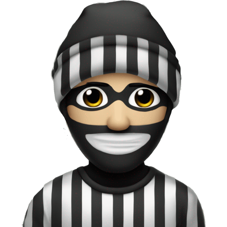 Robber black and white stripes with a beanie and a money bag behind his back emoji