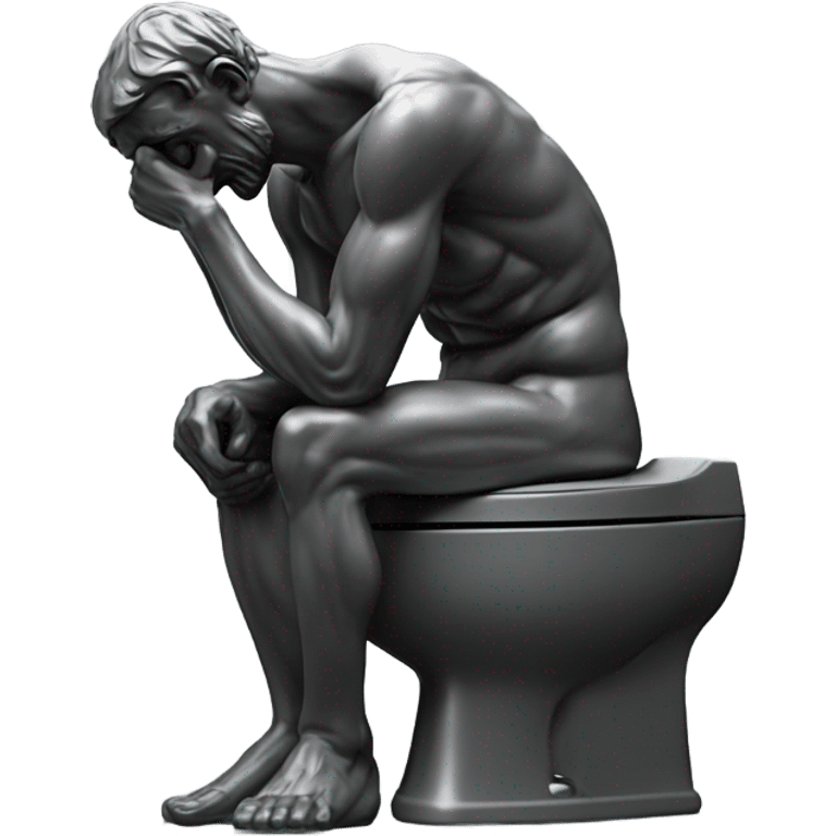 rodin sculpture the thinker but he's sitting on a toilet which is the same dark gray color as the man, and his head is resting forward on the top of his right hand emoji