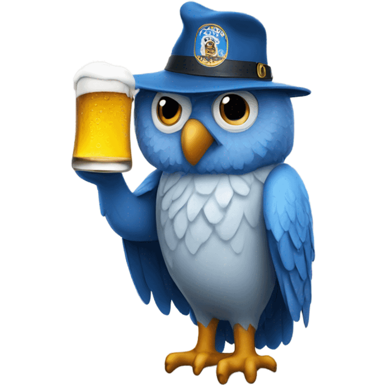 Blue owl wearing a beer hat  emoji