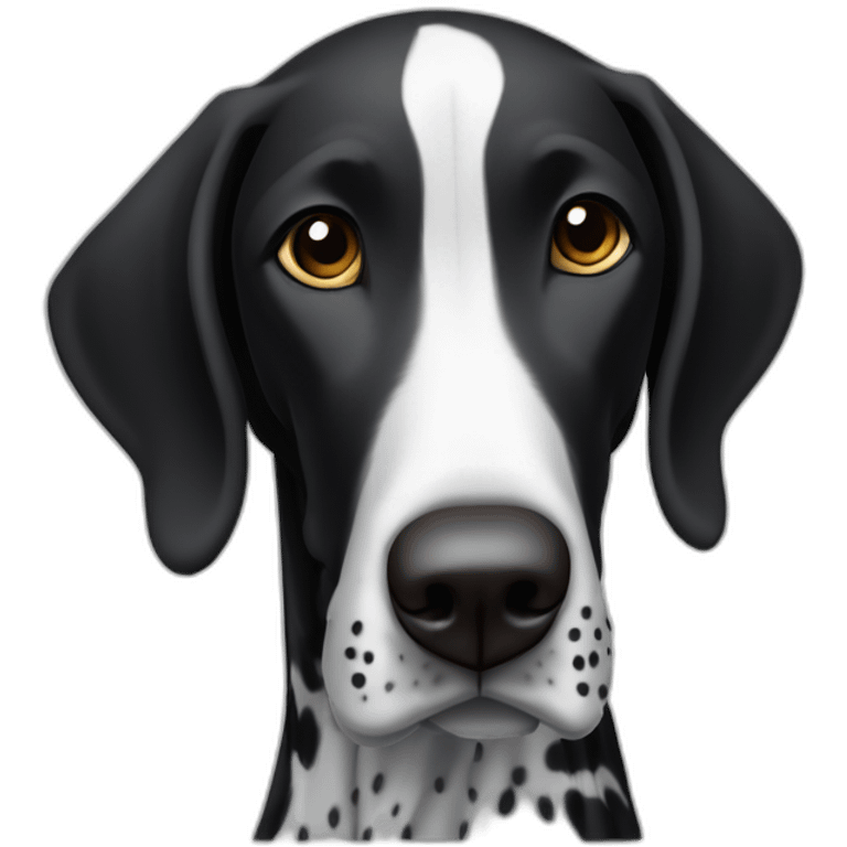 black german shorthair pointer, full black head, without white on the head, with white hair on the snout, black and white spotted body emoji