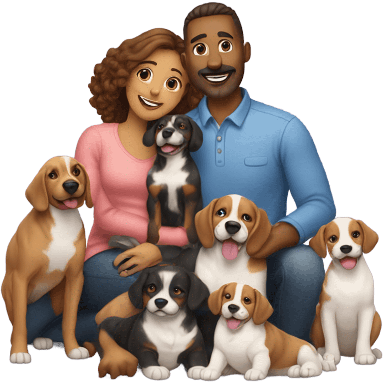 A dog mom and dad with their puppies no human  emoji