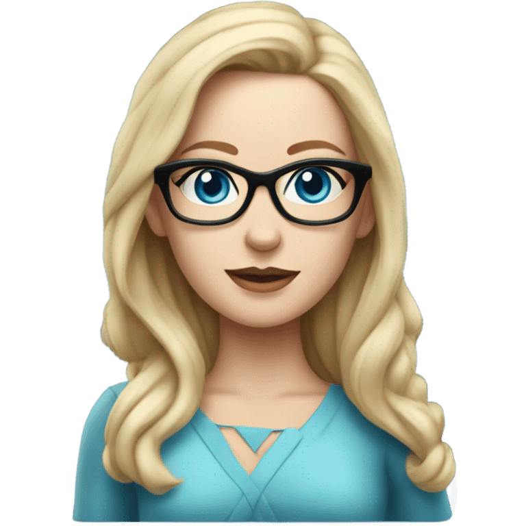 Pretty Caucasian blonde woman with glasses in a dress, hyper realistic with blue eyes  emoji