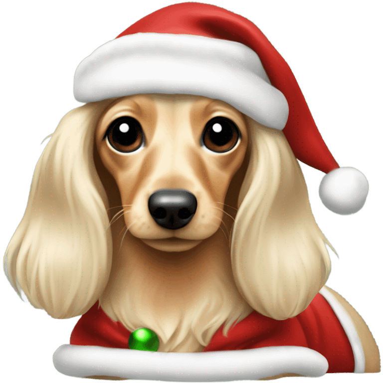 Cream long haired mini dachshund with christmas outfit emoji