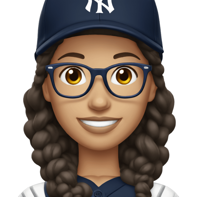 Brunette woman smile with glasses New York Yankees cap jersey  emoji