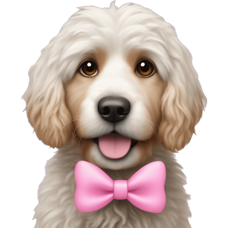 ￼￼Bernie's mountain doodle dog with pink bow emoji