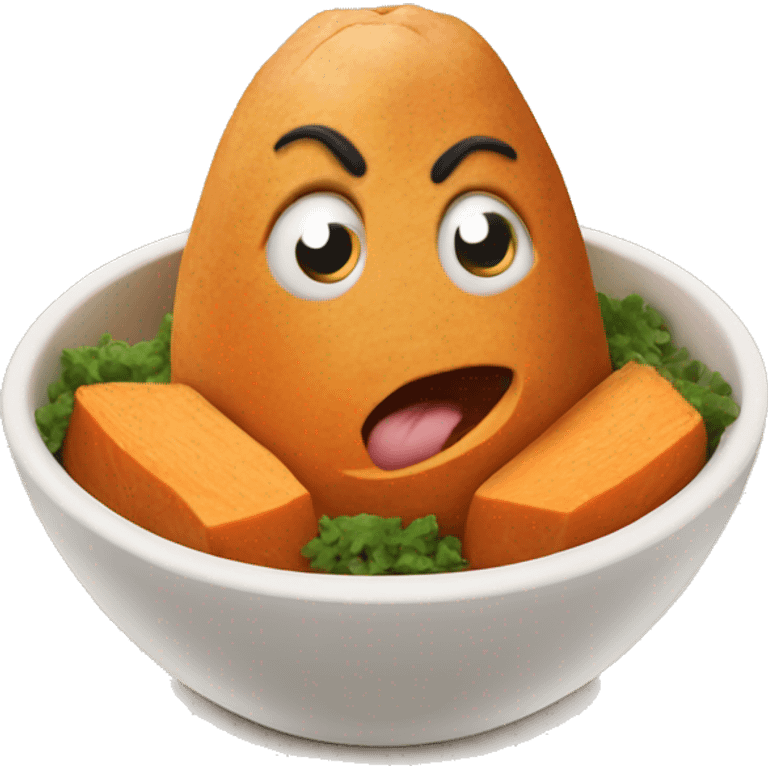 mashed sweet potatoes in a bowl with chicken emoji