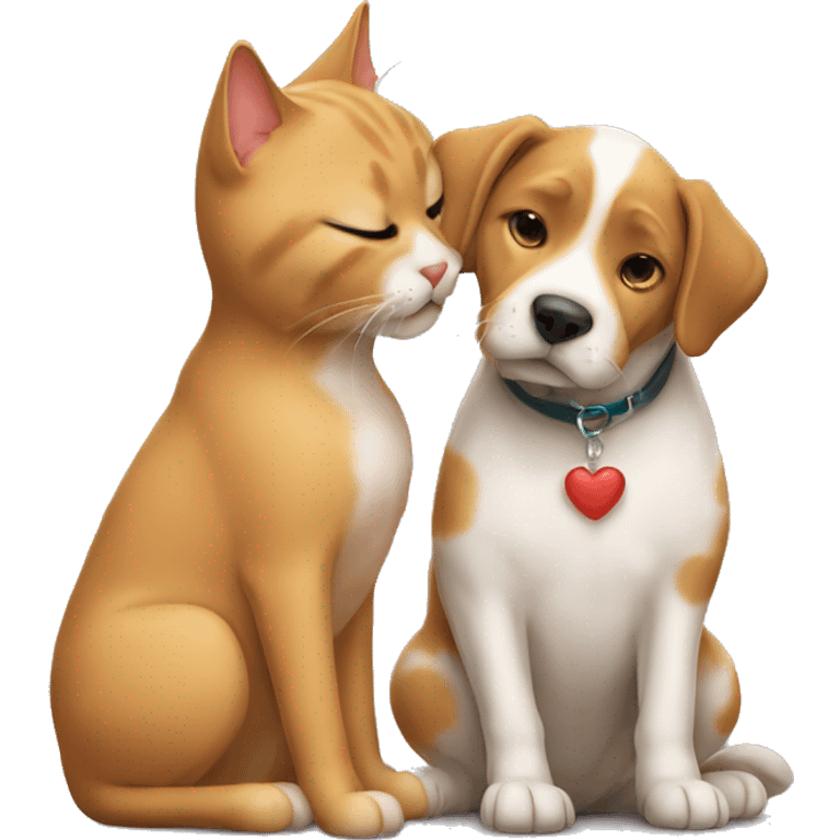 Cat kissing dog emoji