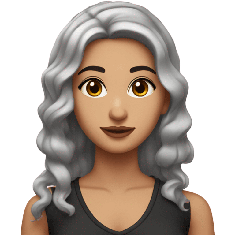 “An Arab girl in her twenties with fair skin, rosy cheeks, dark brown eyes, defined brows, a small nose, pink lips, and black wavy hair to mid-back.” emoji