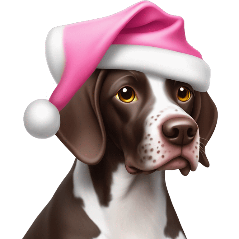 german shorthair pointer with pink santa hat emoji