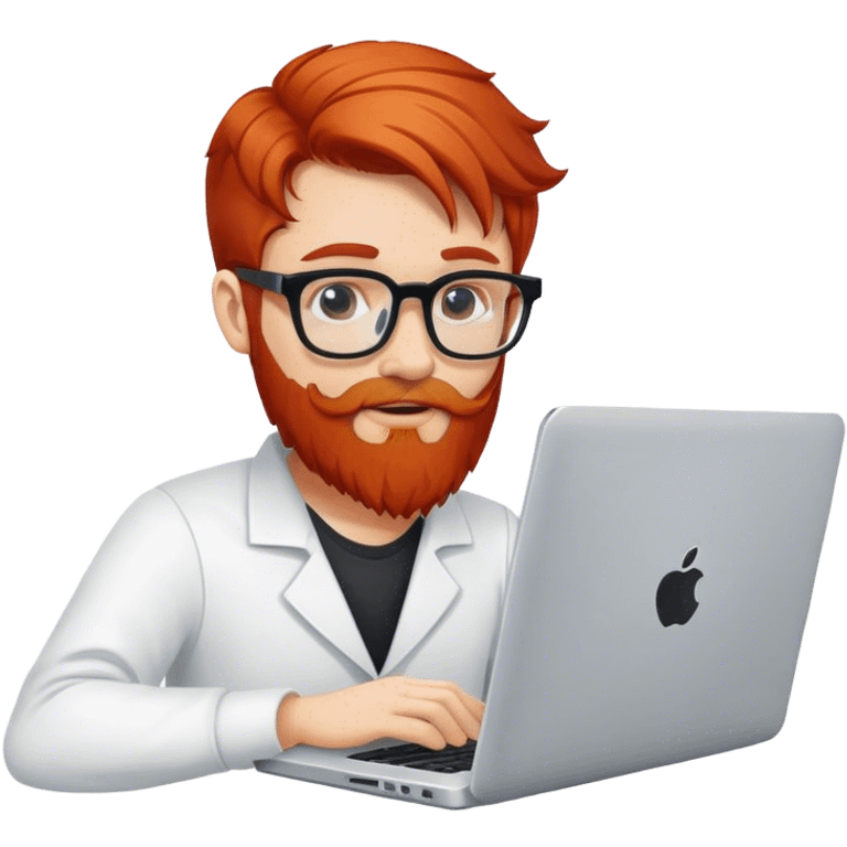 Create a redhead programmer using his laptop. Don't give him a beard, but give himglasses emoji