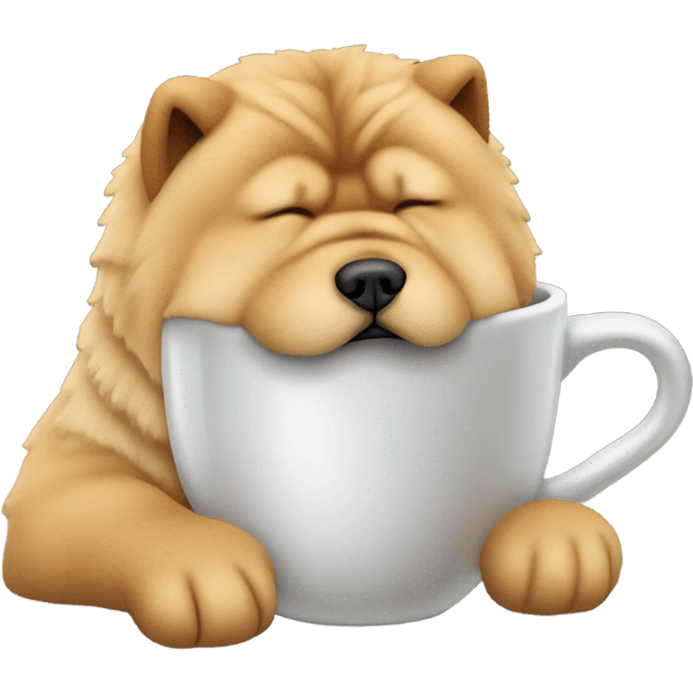 chow chow sleepy with mug coffee emoji