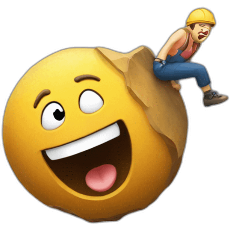 sisyphus rolling up a big laughing emoji uphill emoji