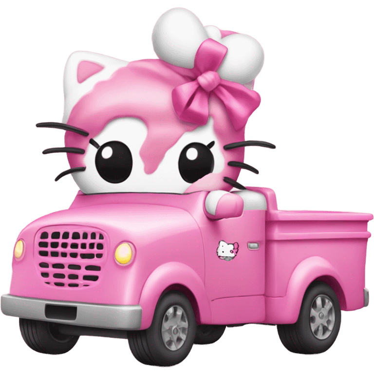 Hello kitty driving a pink truck emoji