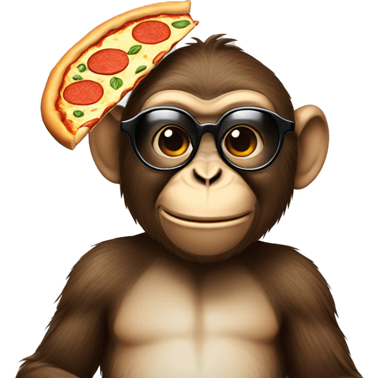 A monkey wearing sunglasses and eating a pizza  emoji