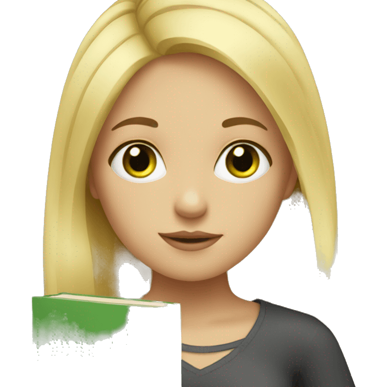 Girl blond with green eyes and books emoji