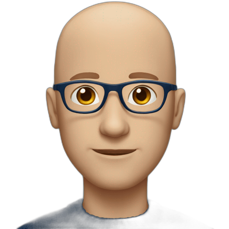 bald man with round glasses with navy sweater with blue eyes emoji