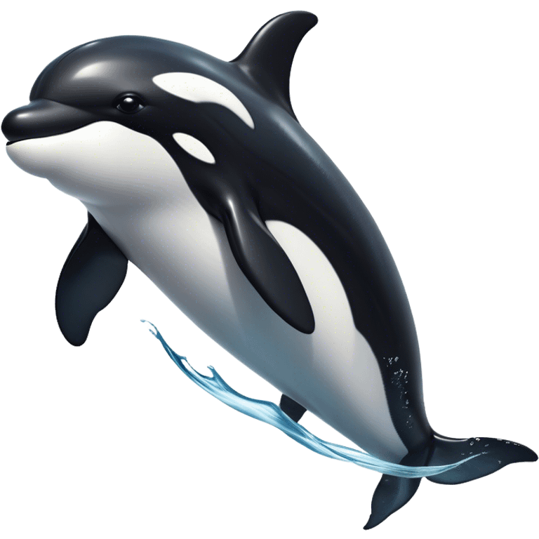 Cinematic Noble orca Portrait Emoji, Poised and majestic, with a sleek, streamlined black-and-white body, piercing intelligent eyes, and a powerful, commanding presence, Simplified yet sharp and sophisticated features, highly detailed, glowing with a soft oceanic radiance, high shine, intelligent and formidable, stylized with an air of deep-sea dominance, focused and alert, soft glowing outline, capturing the essence of an apex predator that appears ready to surge out of the waves with effortless authority! emoji