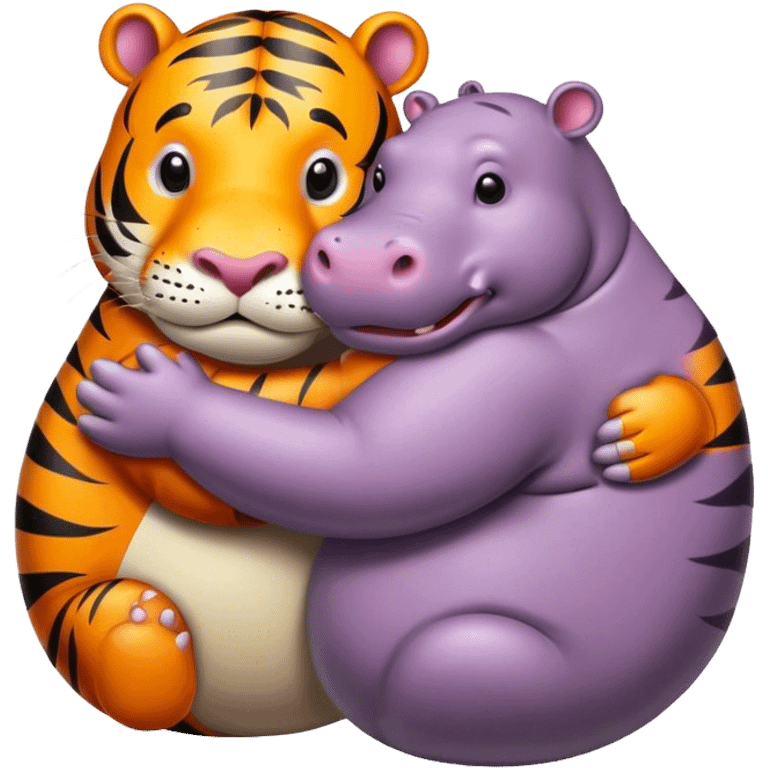 A tiger hugging a hippo emoji