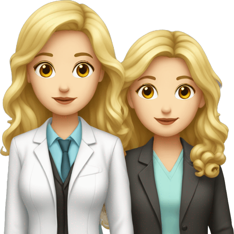 Girl brown haired lawyer kissing girl blonde haired scientist emoji