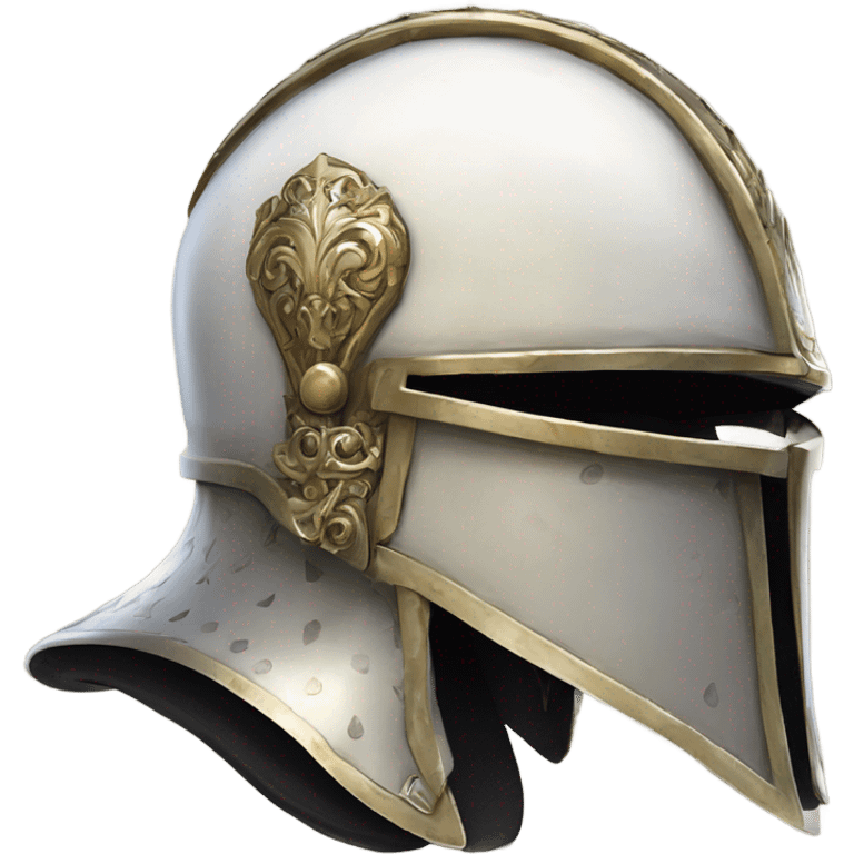 ornate french full-face closed armet helmet intricate white inlays emoji