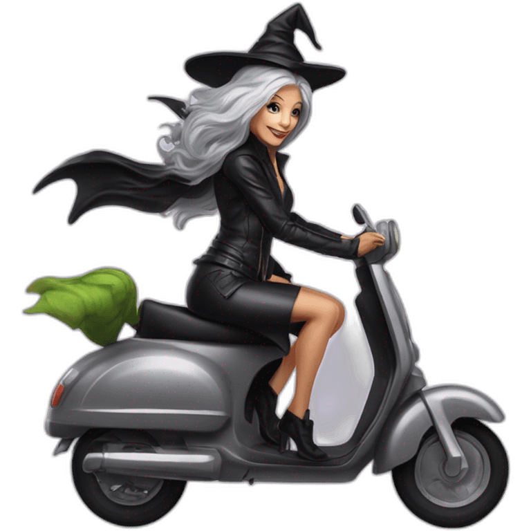 sexy gray-haired witch on a scooter painted animal print lropsrd emoji