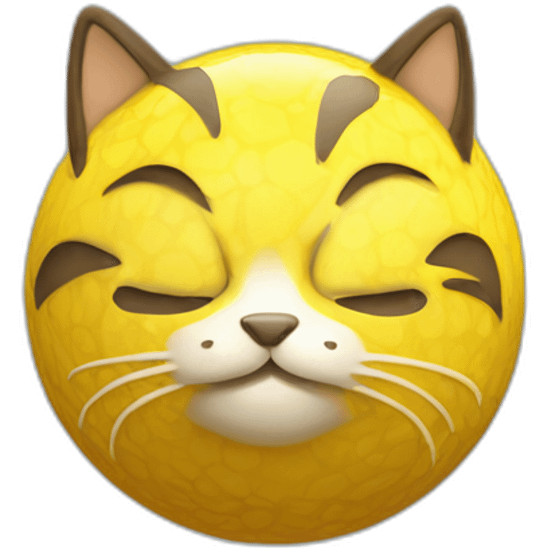 3d sphere with a cartoon elite dandelion Cat skin texture with thoughtful eyes emoji