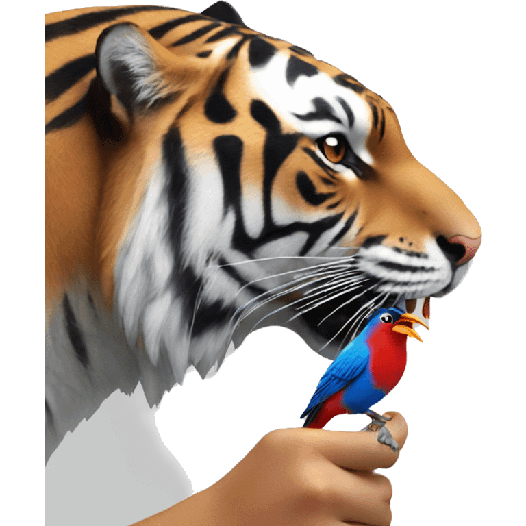 Tiger eating a blue and red bird emoji