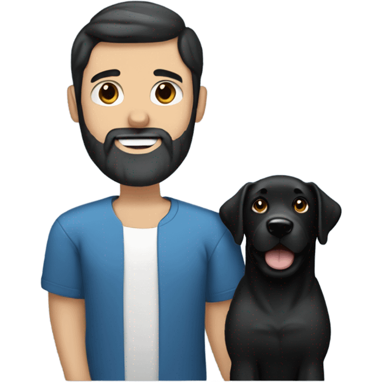 beard man black hair blue eyes holding black Labrador  emoji