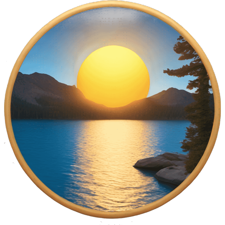 Naturalistic sun rising over a blue lake in the style of an Ansel Adams photo emoji