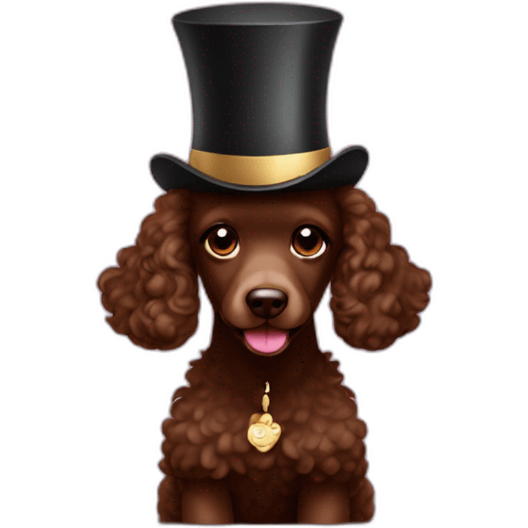 Chocolate poodle in cylinder hat emoji