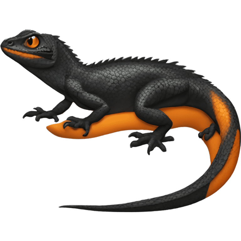 Black Shiny Lizard-Reptile-Raptor-Fakémon with Orange belly Full Body emoji