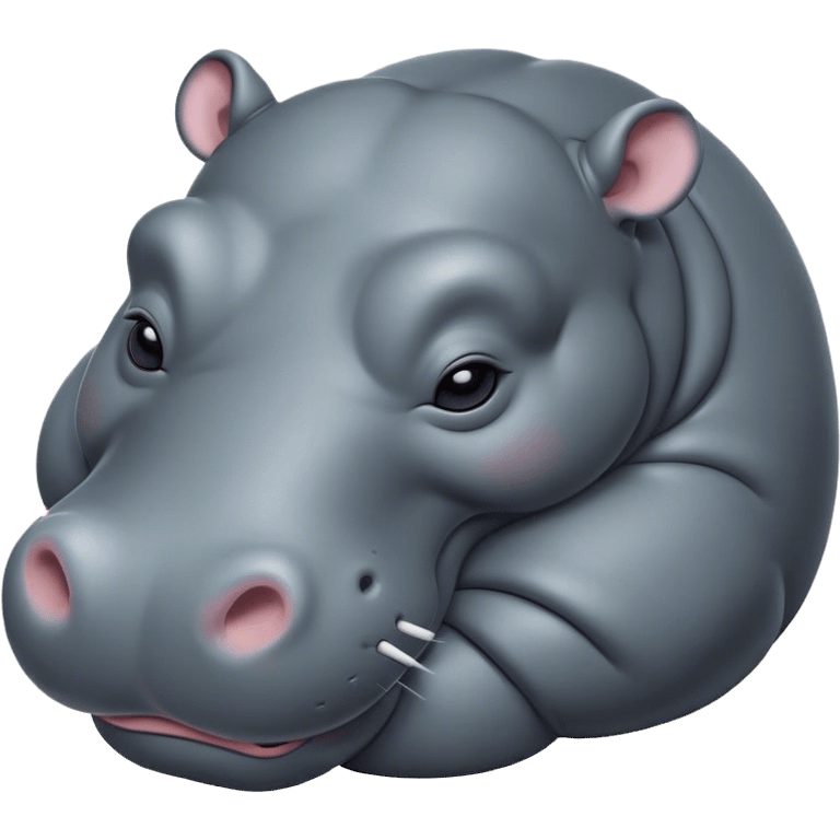 Meme-Worthy Cute Sleeping Hippo Portrait Emoji, Head resting peacefully with a contented smile, showcasing a massive, robust build and a luxuriously soft slate-gray hide, eyes shut in a serene, restful nap, Simplified yet hilariously adorable features, highly detailed, glowing with a soft, drowsy light, high shine, relaxed and utterly lovable, stylized with an air of playful laziness, bright and heartwarming, soft glowing outline, capturing the essence of a comically sleepy hippo, so meme-worthy it feels like it could instantly become the next viral sensation of adorable slumber! emoji