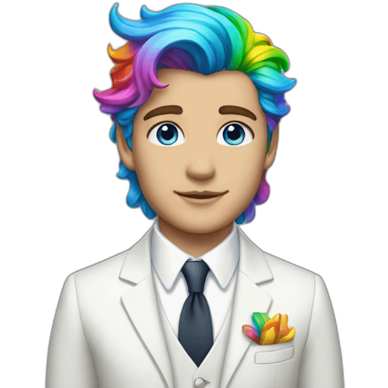 Posh-boy-with-white-suit-and-blue-eyes-and-rainbow-unicorn-hair emoji